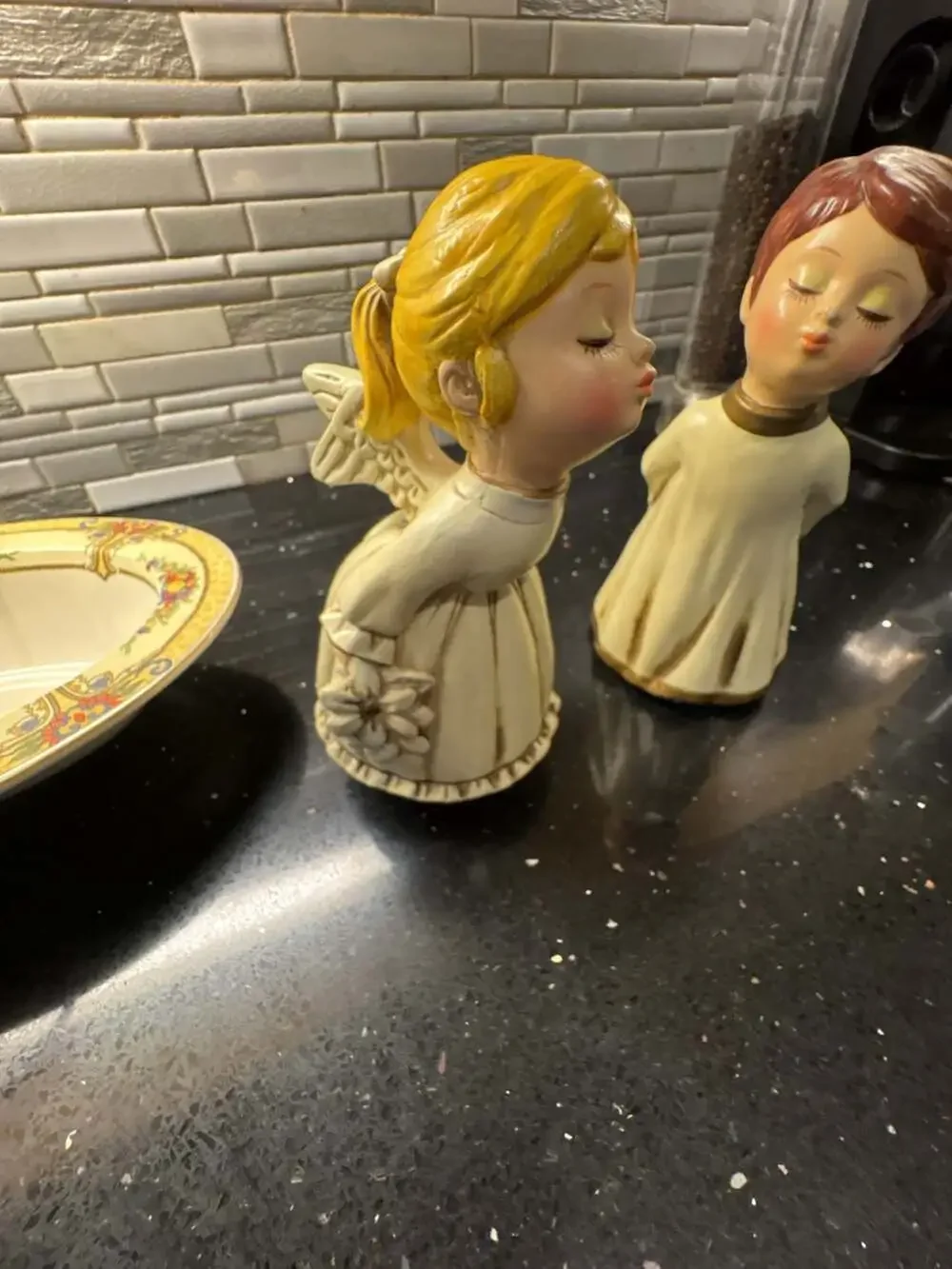 Vintage Mid Century Kissing Angels Christmas Figurines Pair